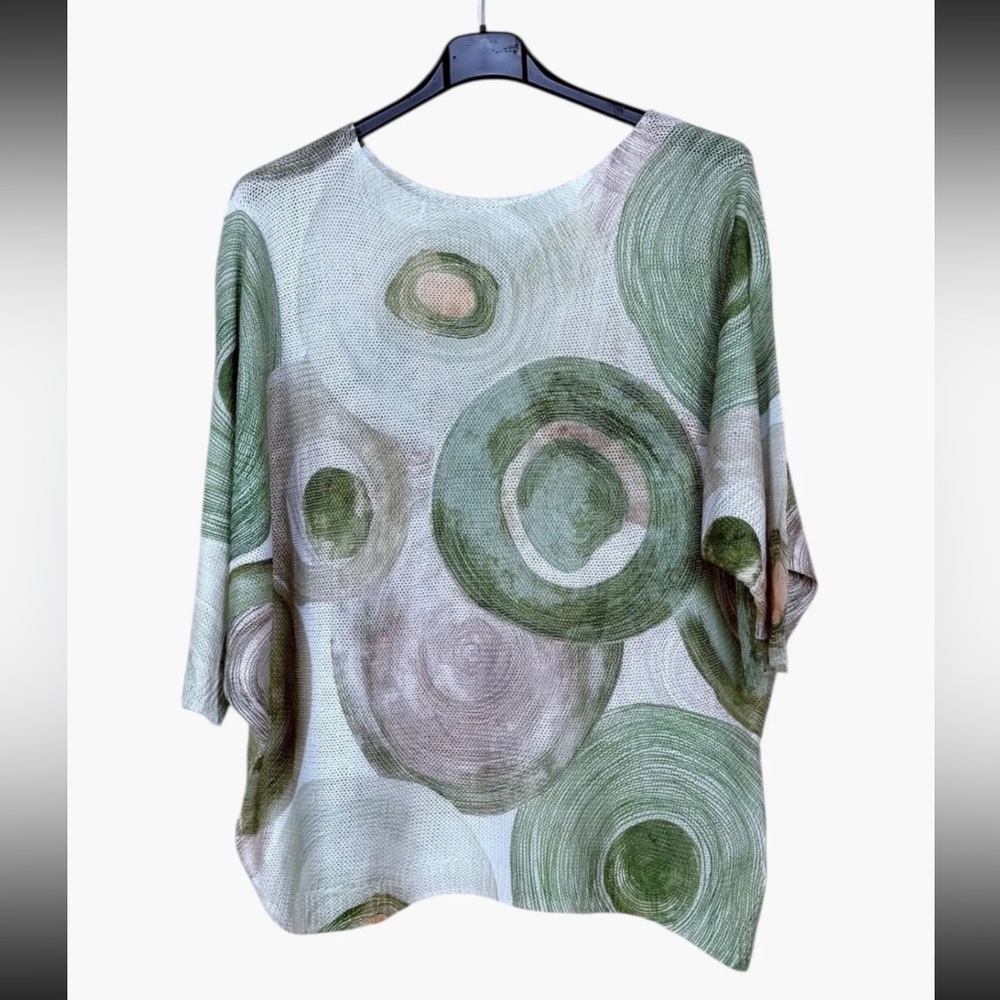 MADE IN ITALY Abstract Green and Gray BOHO Top